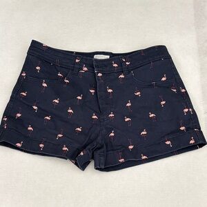 Navy Flamingo Print Jean Shorts